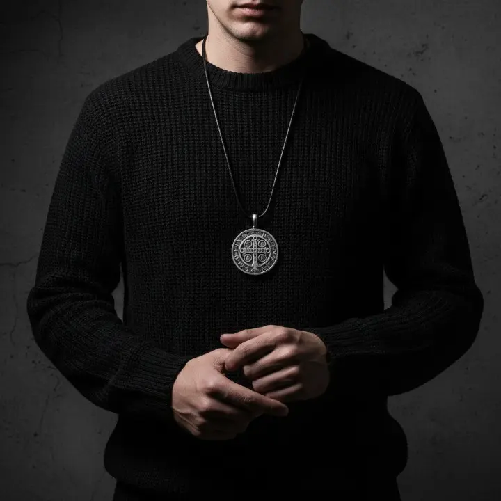 Saint Benedict Medal Pendant - Reversible S925 Sterling Silver Protection Amulet